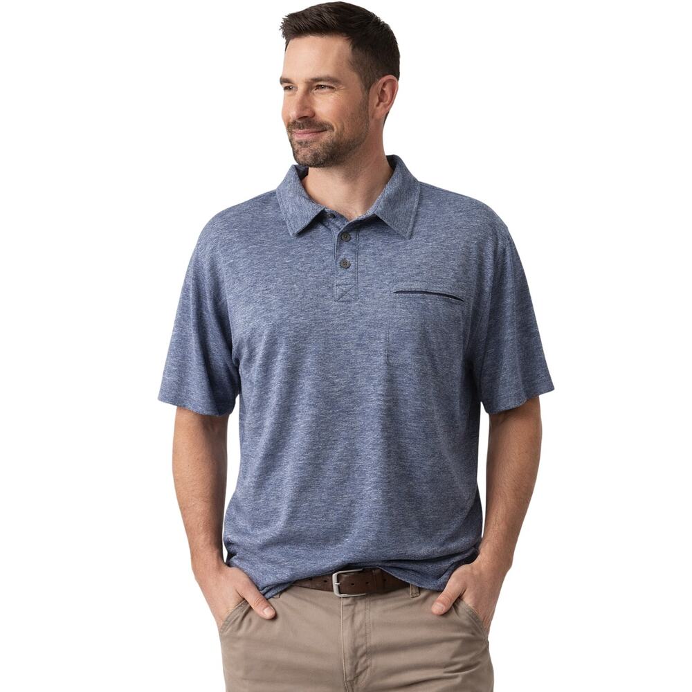 Duluth Trading Mens XL Blue Heather Performance Polo Shirt Short Sleeve